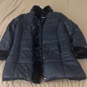 Studio Y Navy Puffer Jacket with Faux Fur Trim